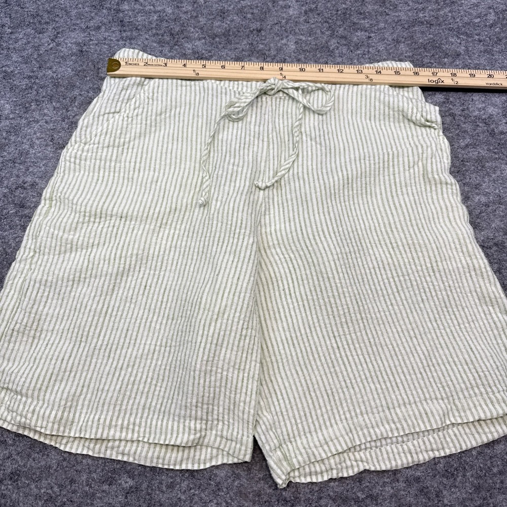 Flax linen shorts women's S 6-10 green stripe Bermuda pockets lagenlook NWOT - Picture 4 of 11